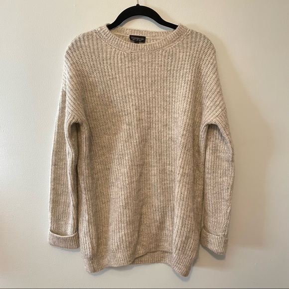 Topshop Sweaters - Top Shop Rib Knit Crew Neck Drop Sleeve Sweater Tan Cream Size 2